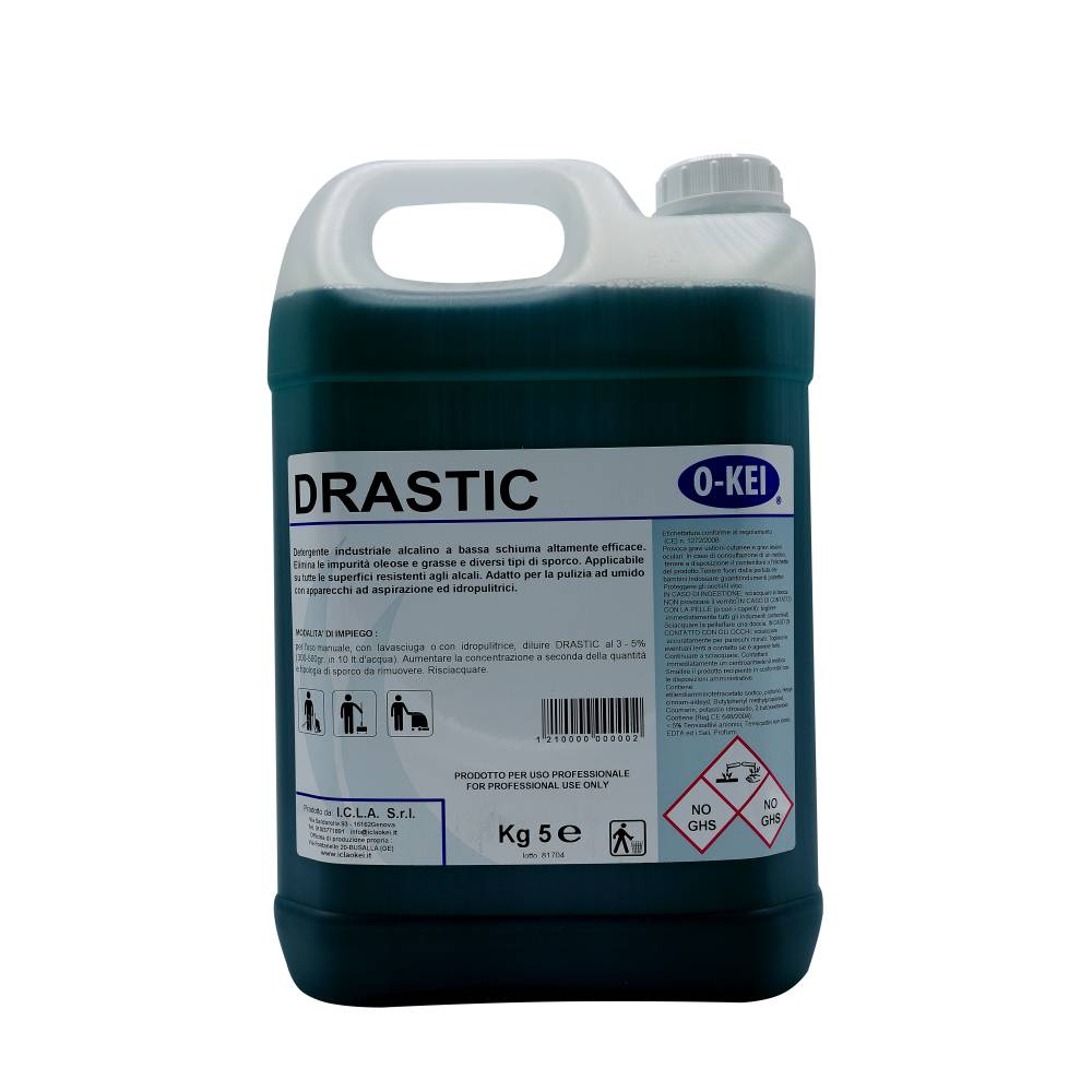 I.C.L.A. OKEI - DRASTIC - Pulizia di fondo  5kg - Detergente industriale alcalino a bassa schiuma altamente efficace. Elimina le impurità oleose e diversi tipi di sporco.
