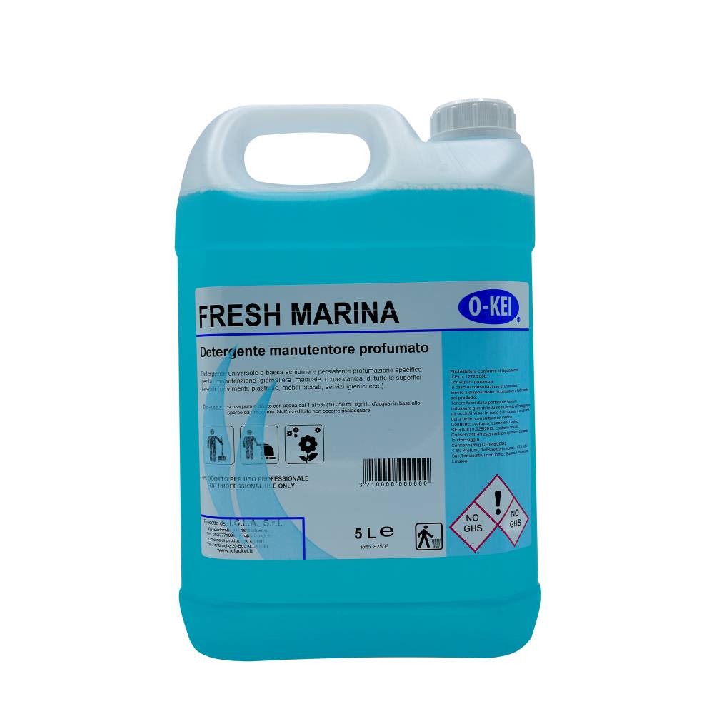I.C.L.A. OKEI - FRESH MARINA - Detergenti manutentori  5kg - Detergente universale a bassa schiuma e persistente profumazione specifico per la manutenzione giornaliera manuale o meccanica di tutte le superfici dure