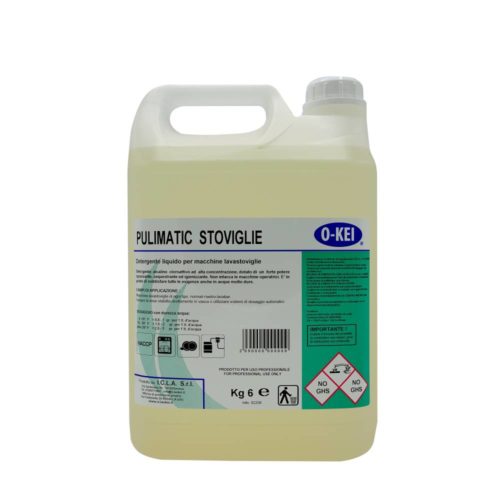 I.C.L.A. OKEI - PULIMATIC STOVIGLIE - Detergenti per stoviglie  6kg - Detergente liquido alcalino cloroattivo ad alta concentrazione per macchine lavastoviglie professionali. Formula attiva che sgrassa e igienizza le stoviglie. Particolarmente efficace contro macchie di rossetto