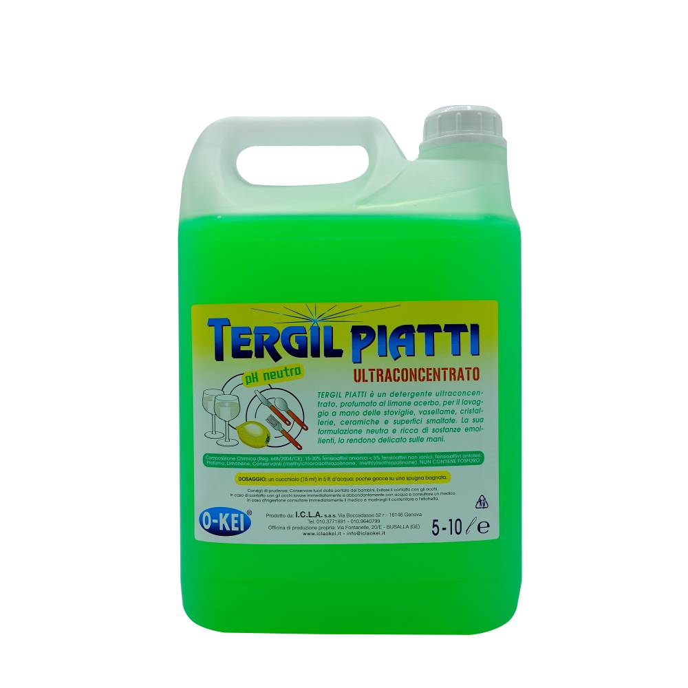 I.C.L.A. OKEI - TERGIL PIATTI - Detergenti per stoviglie  5kg - Detergente neutro ultraconcentrato per il lavaggio manuale delle stoviglie. Grazie alla sua formulazione ricca di sostanze attive ed emolienti