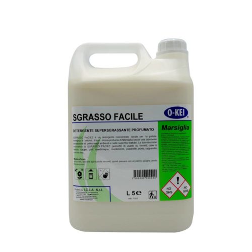 I.C.L.A. OKEI - SGRASSO FACILE - Sgrassatori e speciali  5kg - Detergente supersgrassante profumato ideale per la rimozione dello sporco grasso da qualsiasi superfice lavabile. Il suo fresco profumo di Marsiglia lascia una piacevole sensazione di pulito negli ambienti e sulle superfici trattate. Indicato per la pulizia di fornelli