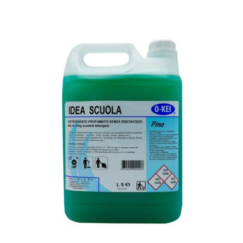 I.C.L.A. OKEI - IDEA SCUOLA PINO - Detergenti manutentori  5kg - Detergente liquido a bassa schiuma delicatamente profumato per la manutenzione ordinaria di tutte le superfici dure. Non intacca i pavimenti trattati con cere. Lascia nell'ambiente una gradevole nota fresca di pino.