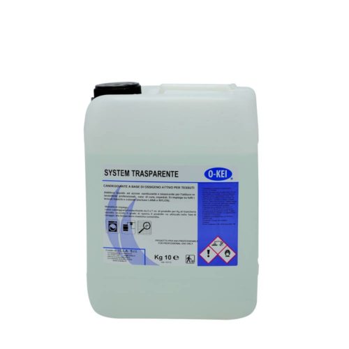 I.C.L.A. OKEI - SYSTEM TRASPARENTE - Detergenti per bucato  10kg - Additivo candeggiante a base di acqua ossigenata per biancheria con effetto di sbianca per la sanitizazzione dei tessuti a partire da 20 °C. Da utilizzarsi con appositi impianti automatici di dosaggio.