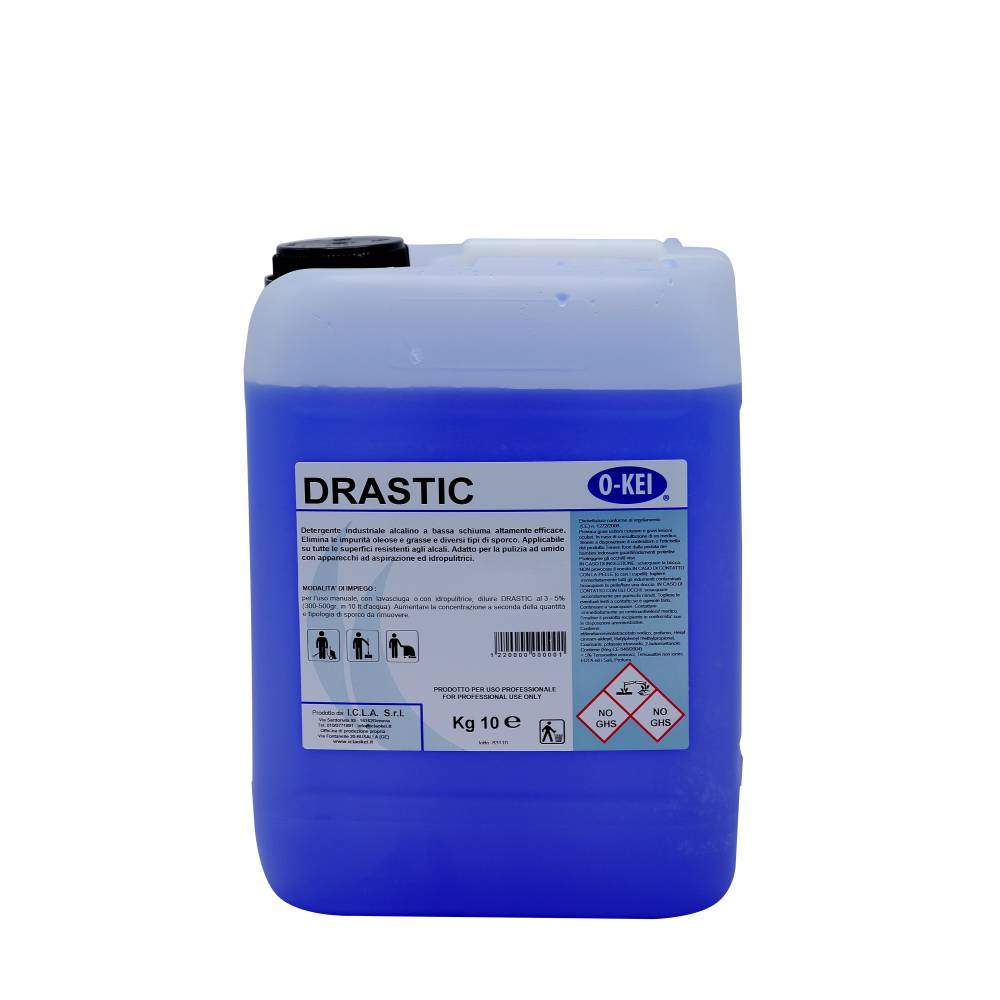 I.C.L.A. OKEI - DRASTIC - Pulizia di fondo  10kg - Detergente industriale alcalino a bassa schiuma altamente efficace. Elimina le impurità oleose e diversi tipi di sporco.